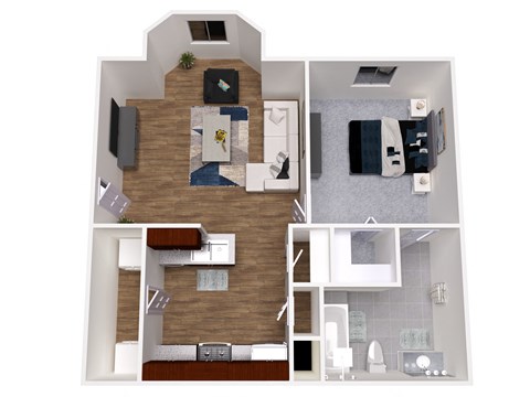 Floor plan for 1 bed, 1 bath, 600 sqft